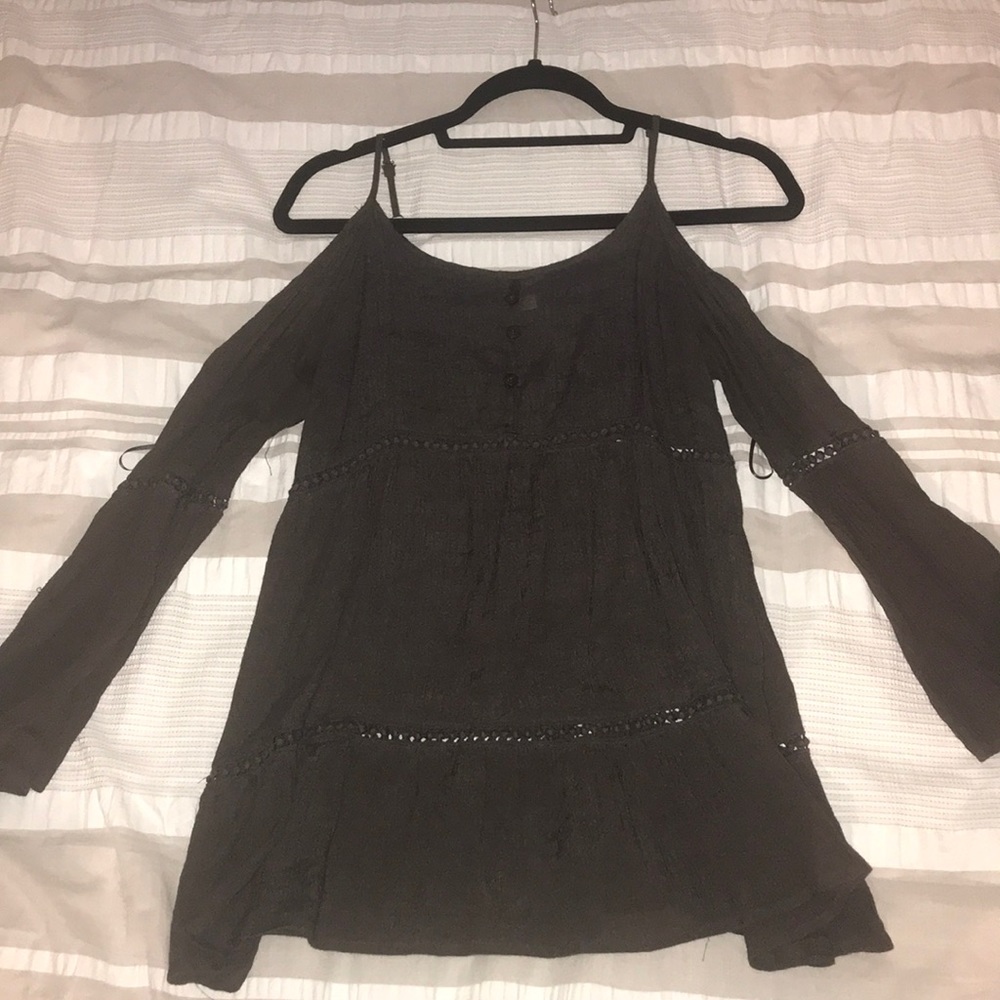 Brown open shoulder long sleeve